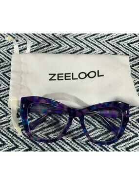 Zeelool Womens Cat-Eye Glasses Purple Tortoiseshell Frame With Rhinestone Arms